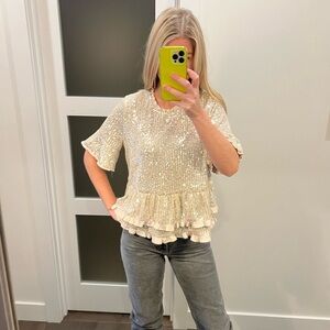 NWT sequin, swing top with flutter sleeves. Size XS